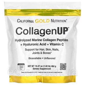 California Gold Nutrition, CollagenUP, пептиди гідролізованого морського колагену з гіалуроновою кислотою та вітаміном C. 464гр